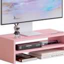 TEAMIX 2 Tiers Pink Monitor Stand Riser, Desktop Stand with Keyboard Storage Small TV Stand Laptop Wooden Desk Organizer Cute Shelf (Pink, 2 Tiers)