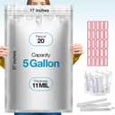 20 Pcs 5 Gallon Mylar Bags With Oxygen Absorbers - 11 Mil Thick - With Sticker Labels and Closure Clip - Smell Proof, Zipper Closure Heat Resealable Large Mylar Bags For Food Storage, 17x27