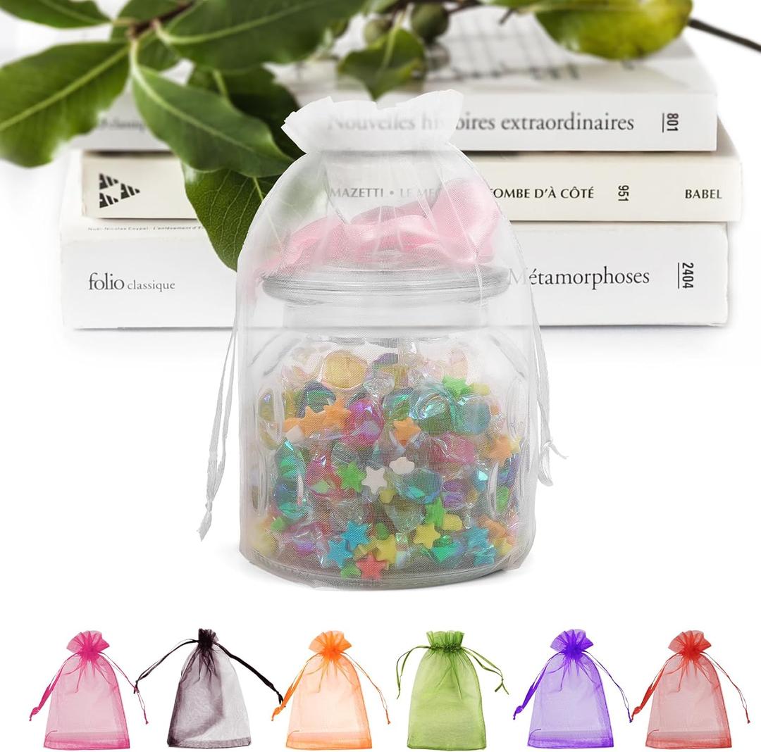 ANZNKU 50PCS White Organza Bags 6x9 in, Small Gift Bags Sheer Mesh Goodie Bag with Drawstring for Wedding Birthday Party Favors Baby Shower & Easter Treat Candy Sachet Jewelry Packaging(17x23cm)