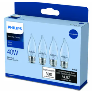 Philips 40 Watt, Incandescent Dimmable Light Bulb, 4 Pack