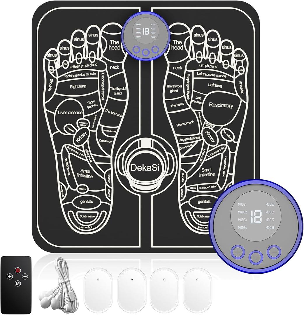 Portable Professional EMS Foot Massager with 4 Electrode Pads - Full Body Muscle Stimulator for Neuropathy & Recovery, 8 Modes 19 Levels, Foot Mat System for Pain Relief