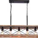 Airposta Kitchen Island Lighting, 33.5-Inch 5 Lights Farmhouse Linear Chandelier for Dining Room Pool Table Pendant Light Fixture, Rustic Wood Grain Finish, Industrial Pendant Light