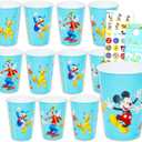 Disney Mickey Mouse and Friends Reusable Tumbler Cup 12 Pack - Party Favor Bundle of 15 Oz Cups Plus Stickers, More | Mickey Mouse Water Tumblers Set