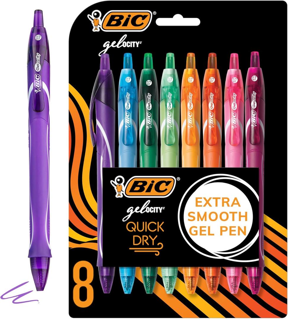 BIC RGLCGAP81AST Gel-ocity Quick Dry Retractable Gel Pen, 0.7mm, Assorted Ink/Barrel, 8/Pack