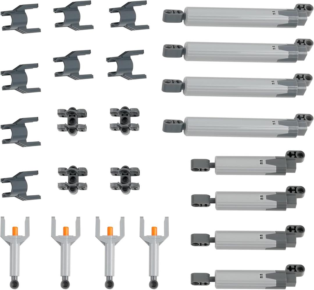24-in-1 Pneumatic Technical Parts Linear Actuator & Hydraulic Pump Kit with Push Rods & Connectors for MOC Robot, Robot Car DIY Engineering Projects, Standard