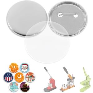 BEAMNOVA 100 Sets 58mm / 2.28 in (Approx. 2-1/4 inch) Metal Button Supplies Blanks, for Round Pin Maker Machine, Matte Metallic Back, Hand Press Badge Making Parts