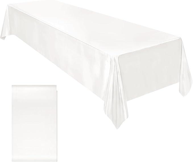 Ruisita Satin Party Tablecloth Table Cover 58 x 102 Inches Wedding Rectangle Bright Silk Tablecloth Table Cover Smooth Fabric Tablecloth Table Decor for Wedding Banquet Table Decoration, White 