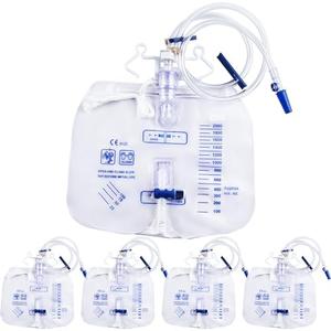 4 Pack 2000ml Urine Drainage Bag with 48" Tube, Leak Proof Anti Reflux with Cross-Shaped Drainage Valve and Dual Hook for Easy Hanging