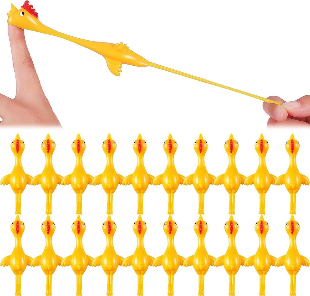 Sumind 50 Pack Chicken Slingshot Rubber Flick Flying Chicken Flingers Stretchy Funny Christmas, Easter Chicks Party Activity for Children