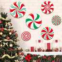 Whaline 6Pcs Christmas Candy Wooden Wall Decor Red Green Peppermint Candy Wood Wall Art Sign with Hook for Home Farmhouse Xmas Hanging Ornament