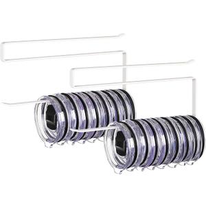 2 Pack Tumbler Lid Organizer, Horizontal Tumbler Lid Storage Hook to Hold Up 20 Lids, Space Saving Cup Lid Holders Under Cabinet Tumbler Lid Hook for Kitchen Organizer, Paper Towel Rack Hanger (White)