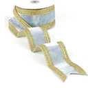 Dusty Blue and Champagne Gold Velvet Wired Ribbon 2.5" X 10 Yards Dusty Blue Velvet with Champagne Gold Glitter Border Stripe Christmas Ribbon for Tree, Wreath Supplies, Garlands Making