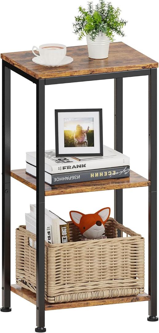 3 Tier End Table, Tall Nightstand for Small Spaces, Tall Side Table with Storage Shelves, Telephone Table, Small Entry Table for Living Room, Bedroom, Sofa Couch, Hallway, Office, Rustic Brown, 11.0"D x 14.9"W x 30.0"H