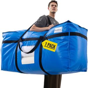 TAILI 69 Gallon Extra Large Storage Bags, XXL Blue Heavy Duty Moving Bags For Storage with Visible Window, Wrap Around Handles, Totes for Space Saving, Alternative to Moving Boxes