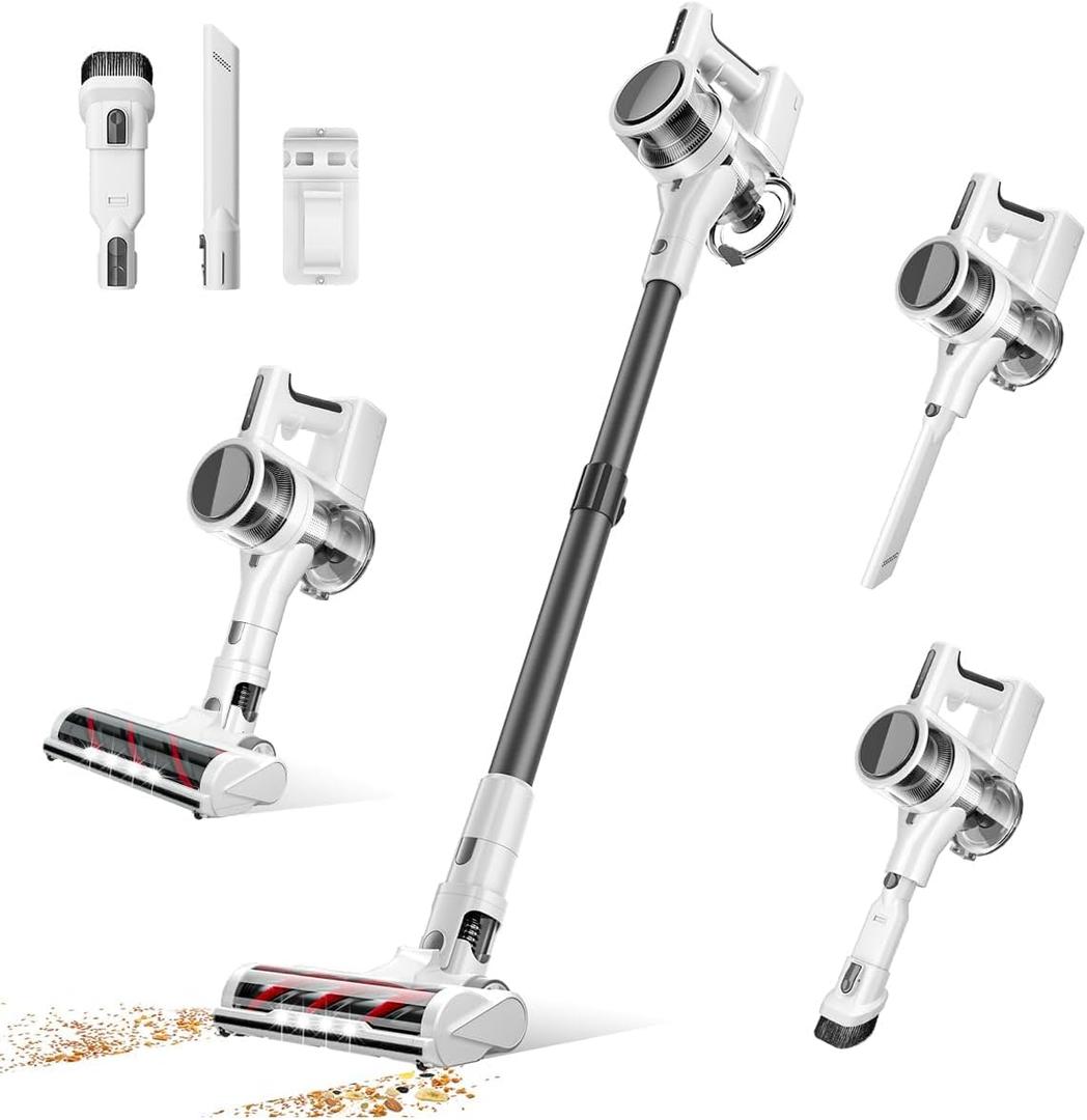 Cordless Vacuums, 80,000PRM Powerful Motor Vacuum Cleaner and 2200mAH Rechargeable Battery up to 35 Mins Worktime, 2 Adjustable Modes, Detachable Parts, Wireless Stick Vacuum (Milky White)
