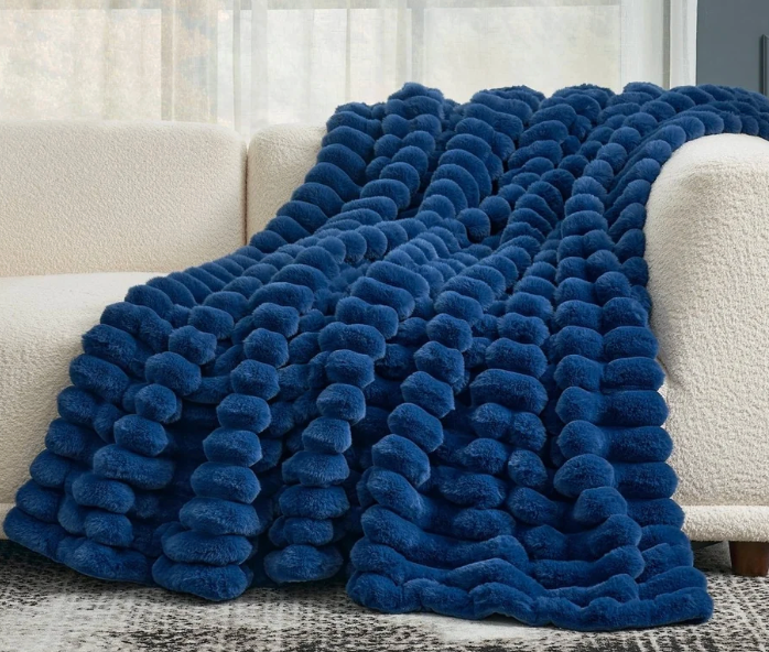 Oeko Tex Standard Ribbed Fleece Throw Blanket for Couch, Cream, 5.5×4.5 Ultra-Soft Plush Fleece, Cozy, Warm Yet Lightweight, Ribbed Texture, Home Decor, Machine Washable, Giftable, All-Season Use