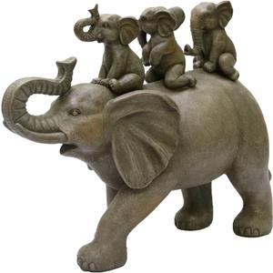 Nature's Mark 8" H 3 Baby Elephants Riding an Elephant Resin Statue Figurine Home Decorative Accent Decor (Gray)