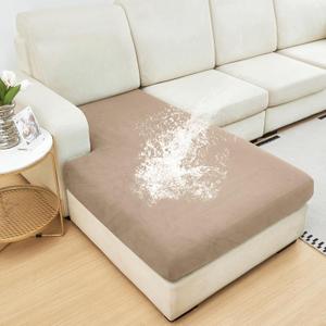 NAISI Waterproof Couch Cushion Covers Thick Velvet Fabric Washable Sofa Slipcovers 1 Piece Individual Sectional Couch Covers with Elastic Bottom(1 PC for Chaise Lounge,Sand)