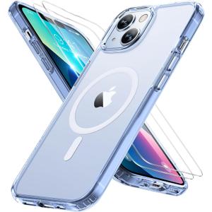 Miracase Magnetic for iPhone 13 Case 6.1 inch (Compatible with MagSafe)with 2X Screen Protectors Military-Grade Protection, Anti-Fingerprint Translucent Matte Phone Case Cover, Clear Blue