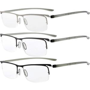 Eyekepper 3 Pairs Half-rim Reading Glasses for Men Metal Readers +1.00