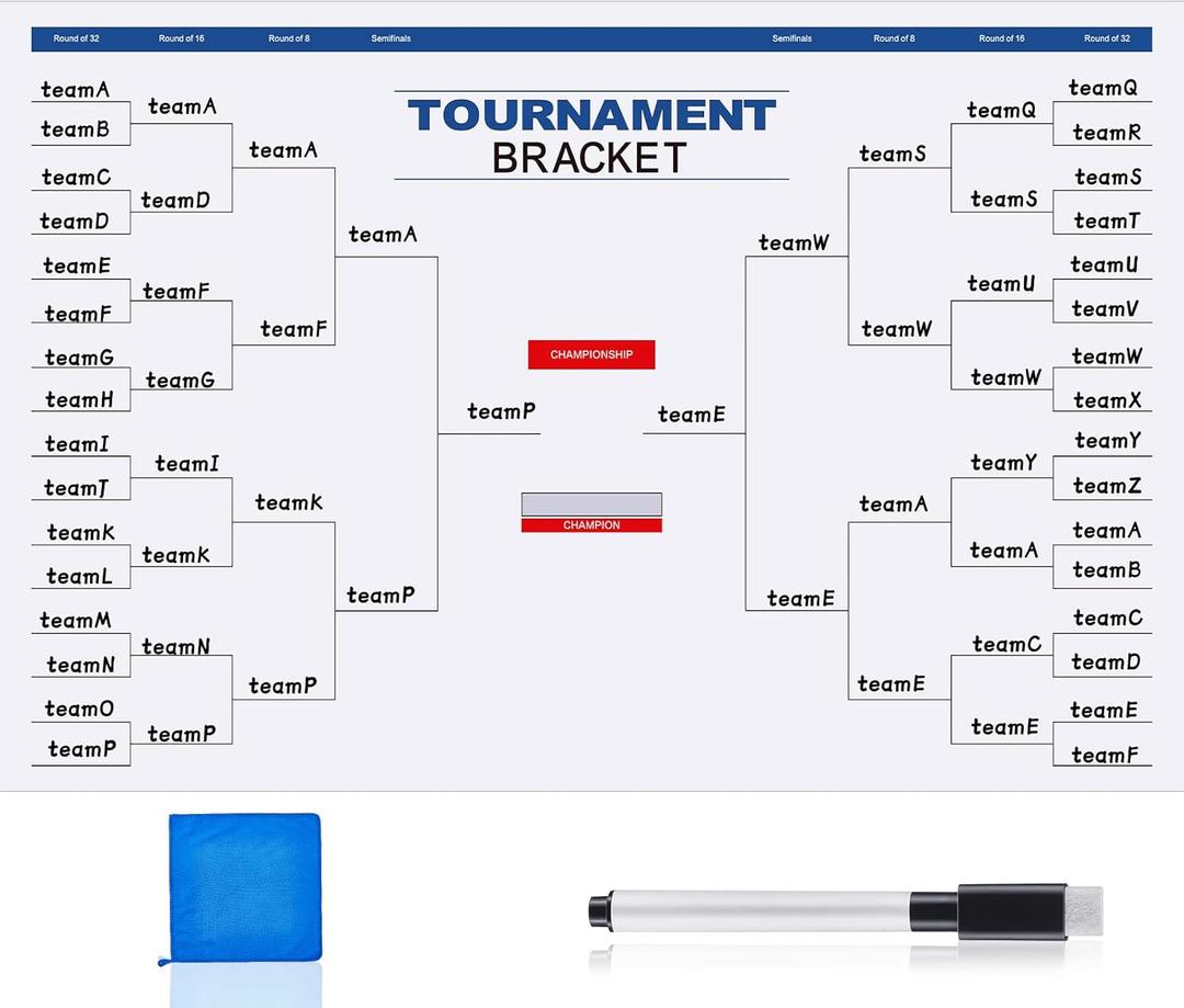 Pasimy 32 Team Basketball Tournament Bracket Board 24 x 36 Inch Reusable Sport Team Dry Erase Board Blank with Marker Pen Cloth Eraser for Game School Classroom Gift Party Favor