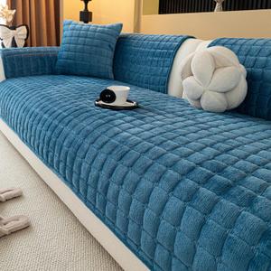 Velvet Couch Cover, Plush Sectional Sofa Cover Washable, Anti Slip Sofa Slipcover for 4 Cushions Sofas, Furniture Protector Covers for Pets & Kids(1PC, Black, 35.4"94.5", 4-Seater)