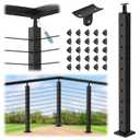 36" Cable Railing Corner Post, Stainless Steel Adjustable Top Deck Corner Post with Cable Grommets, 2"x2" 90 L-Drilled Metal Corner Post for Black Deck Stair Railing System, RG13