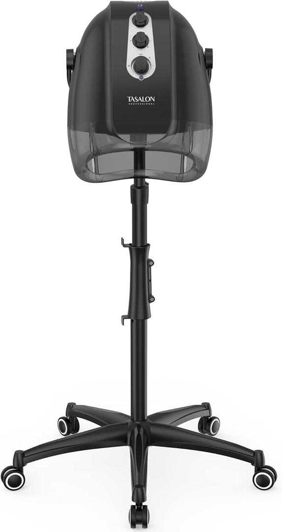TASALON Ionic Hooded Hair Dryer, Gray - Professional Bonnet Hair Dryer for Home and Salon with 3 Temperature Settings, Portable, Lightweight, Adjustable Height and Wheels, 1000W, 120V AC, 60 Min Timer