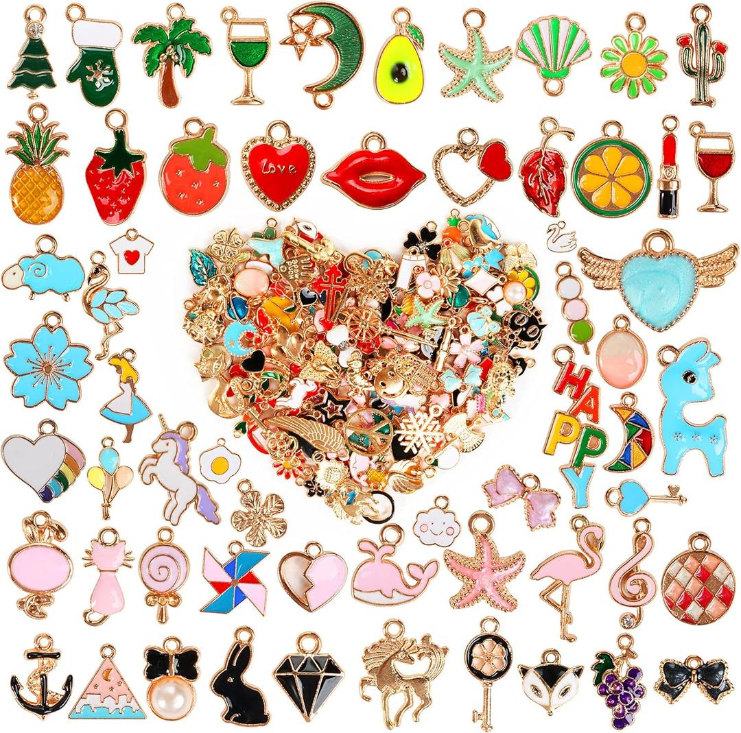 Crweety 460Pcs Charms for Jewelry Making, Assorted Wholesale Mixed Color Plated Bracelet Charms, Pendants Earring Charms for Bracelets Necklace Keychain DIY Crafting