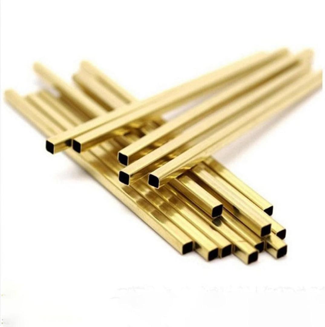 Brass Square Copper Tube -Set of 2, Long 20mm, Wide 20mm, Wall Thickness 1mm, Total Length 500mm for DIY Metal Crafts