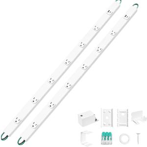 Oviitech 2 Pack Under Cabinet Power Strip Hardwire, 6 Tamper Resistant Outlets with 2 USB, Full-Metal Hardwired, Linkable, Power Strip for Conference Tables workbenches, ETL Listed, 15A, White