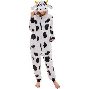 NEWCOSPLAY Unisex Adult Onesie Pajamas Animal One Piece Costume Cosplay Sleepwear (Large, Cow)