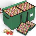 Keten Christmas Ornament Storage Boxes with 8 Individual Trays, Fits 128 Holiday Ornaments 3-Inch, Christmas Ball Accessories Container with 48 Dividers, Dual Zippered Closure, 600D Oxford (Green)