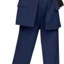 luvamia 2 Piece Outfits for Women Dressy Long Blazer Jackets High Waisted Wide Leg Pants Suits Set Business Casual Office (X-Small, Navy Blue)