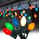 SUNSGNE 25Ft Multicolor Christmas Lights Outdoor, C7 Vintage Christmas String Lights with 27 Multicolor Ceramic Bulbs(2 Spare) for Holidays, Christmas Prom Party Wedding- Green Wire