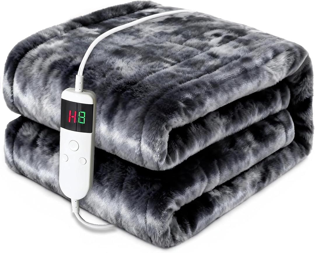 Heated Electric Blanket Throw 50''x60'' - Fast Tie-Dye Heating Blanket, Washable Heat Blanket 10 Heating Settings, 8h Timer Auto Off & Heated Protection, Soft Flannel & Sherpa Material (Dark Gray)