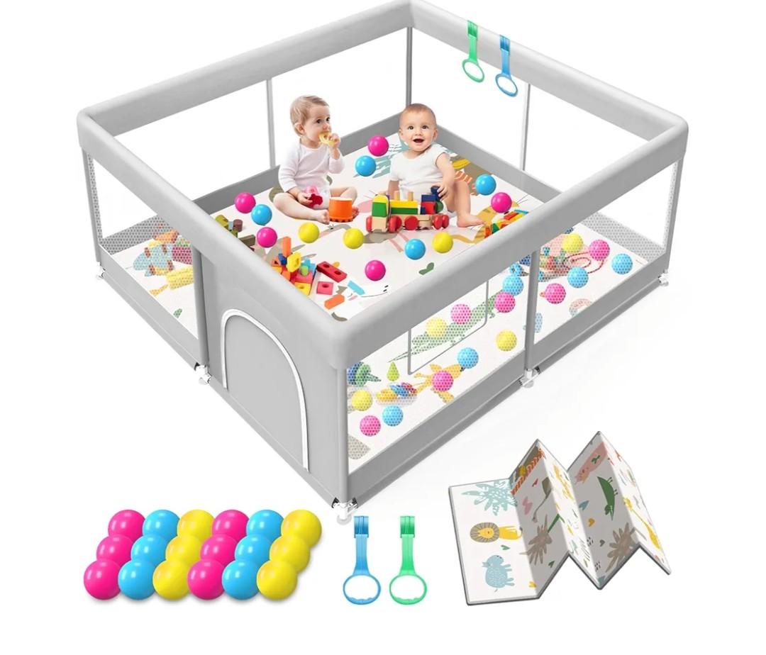 Baby Playpen with Mat, 50x50 Inch Playpen with Mat Waterproof for Babies and Toddlers Play Pen Playards Safety Gate Fence Active Center Indoor