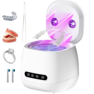 Ultrasonic Retainer Cleaner with UV Sterilizer, 45kHz Dental Cleaning Machine for Dentures, Aligners, Mouth Guards, Braces & Jewelry  Portable 200ML Rechargeable Cleaning Pod W190MAX (White)