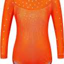 BAOHULU Gymnastics Leotards for Toddler Girls Patriotic Sparkle Red Blue Athletic Dancewear (9-10 Years, Orange 3/4 Sleeve)