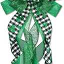 Hying Large St. Patrick's Day Bows for Wreath, Black White Buffalo Plaid Bow Green Irish Shamrock Wreath Bows Holiday Burlap Tree Topper Bows for Front Door Saint Patrick's Day Decorations Supplies