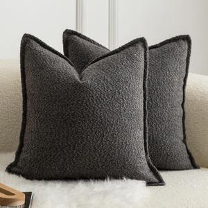 MANDIOO Pack of 2 Decorative Throw Pillow Covers Accent Solid Woven Textured Cushion Covers Pillow Cases Bedroom Living Room Sofa Home 20 x 20 Inch Dark Gray