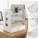 Desk Organizer, 3-Tier File Organizer for Desk with Drawer, Letter Tray Paper, Desktop Document Sorter for Letter, File Folder Holder for Office, Home or School- White MLT002W3