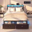Aelawe Full Bed Frame with 2 Drawers, Platform Bed Frame with LED Lights and Charging Station, Upholstered Headboard, Heavy Duty Metal Slats, No Box Spring Needed, Noise Free, Easy Assembly