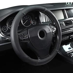 Microfiber Leather 16" Universal Fit Car Steering Wheel Cover, Elastic Nonslip Breathable and Odorless, Black