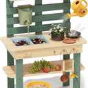 Lehoo Castle Mud Kitchen for Kids Outdoor, Wooden Play Kitchen with Real Faucet Sink, Pretend Play Kitchen Playset for Sensory Fun, Water, Cooking & Planting Toy for Toddler Boys Girls Ages 3+