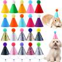 Tegeme 20 Pcs Mini Party Hats for Stuffed Animals Felt Glitter Birthday Party Cone Hats Multicolor Tiny Hat with Pom Pom for Pet Dog Cat Rabbit Doll Animal Figure Assorted Decoration Costume Accessory