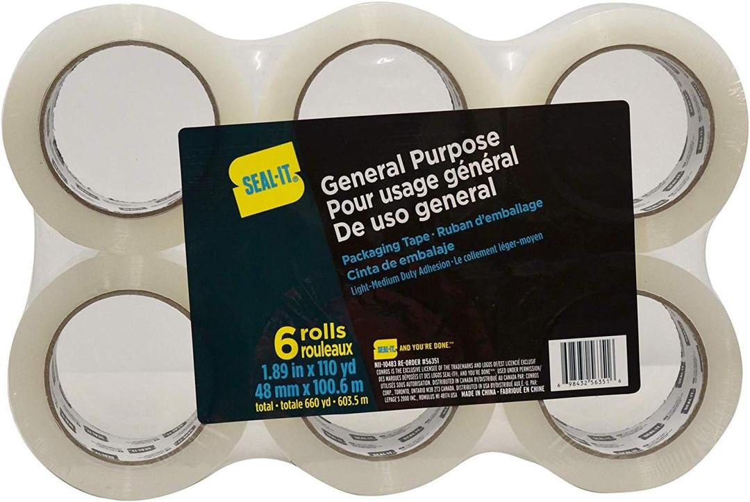 Le Page Seal It All Purpose Tape, 1.88 Inch x 109.4 Yards, 6 Pack (56351)., Clear