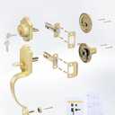 Goldenwarm Double Front Door Lock Set, Gold Double Door Handlewith Dummy, Double Classic Front Door Hardware Set with Reversible Wave Handle Lever, Double Entry Door Lock Set