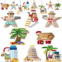 Qunclay 24 Pcs Santa Beach Christmas Ornaments - Starfish Tree Decorations, Wooden Hanging Holiday Decor for Xmas Party, Wall, Home - 8 Styles