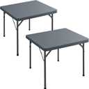 Square Fitted Table Covers - 2 Pack 34x34 Inch Card Tablecloth, Elastic Folding Dining Table Protector for Outdoor Picnic Party, Washable & Reusable, Grey